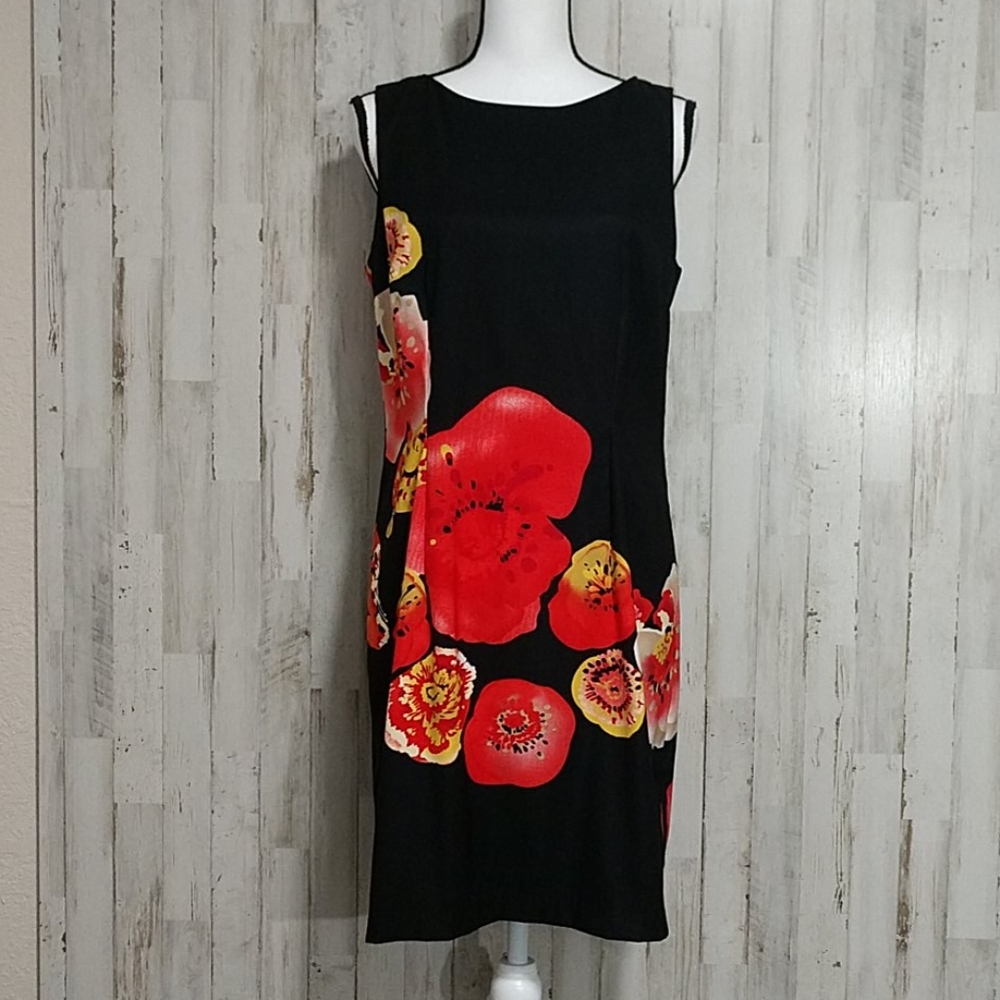 AB Studio Black Floral Sleeveless Dress